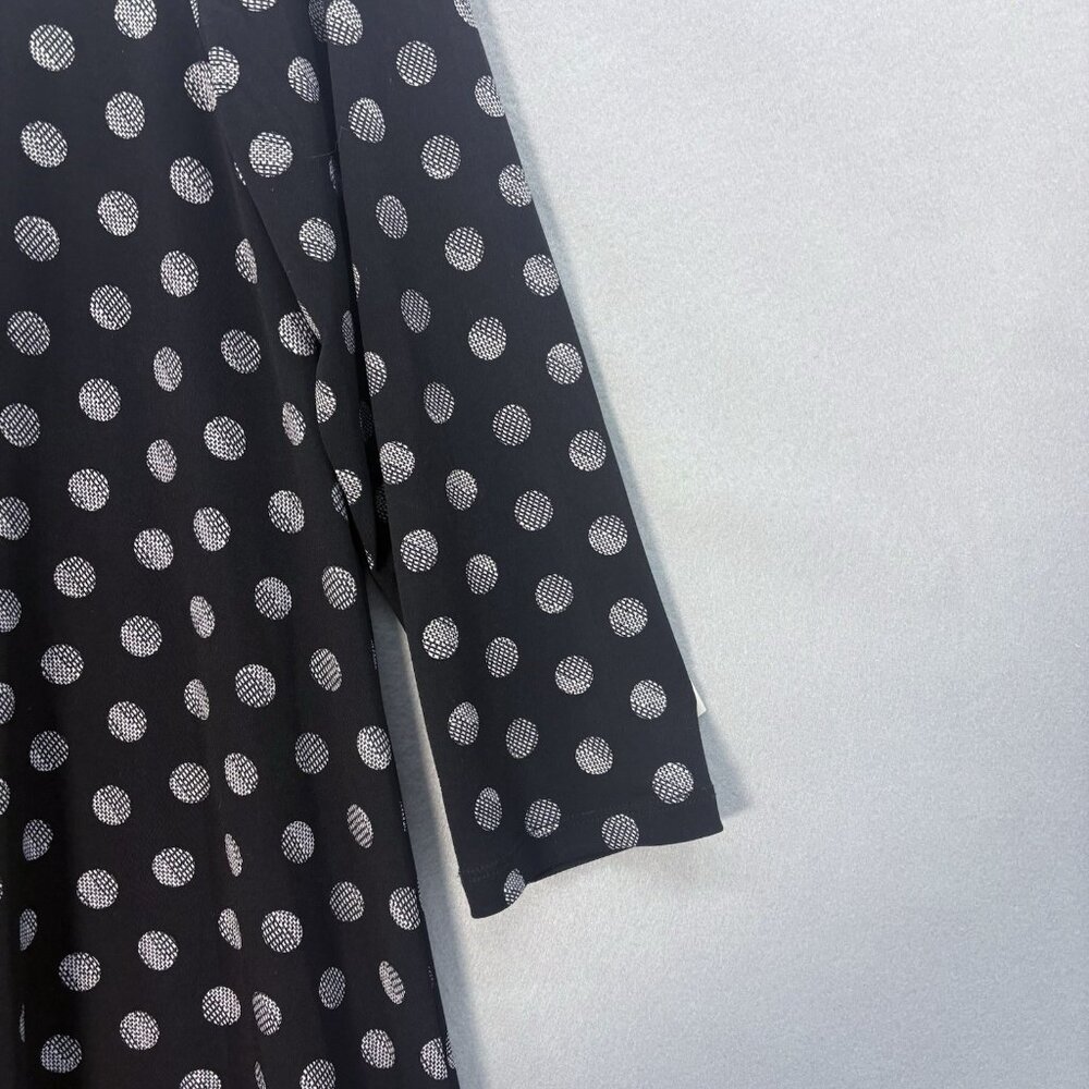 CHICO'S SZ 1(Med-Large)Pullover Tunic Top 3/4 Sleeve Black White Polk Dot Artsy - Picture 4 of 14